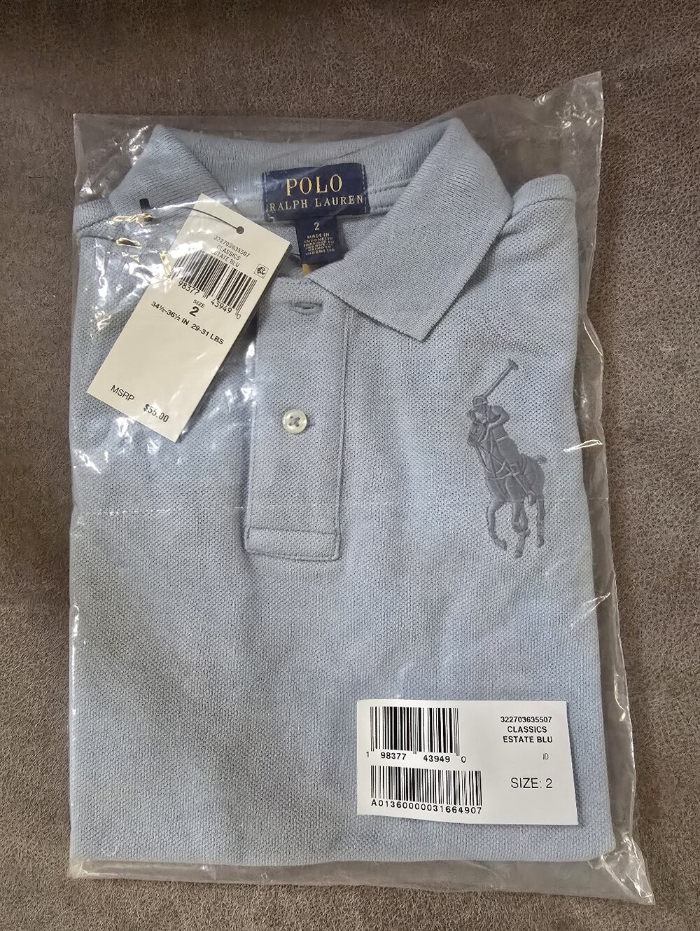 NWT Polo by Ralph Lauren Blue Big Pony Polo Shirt 2T